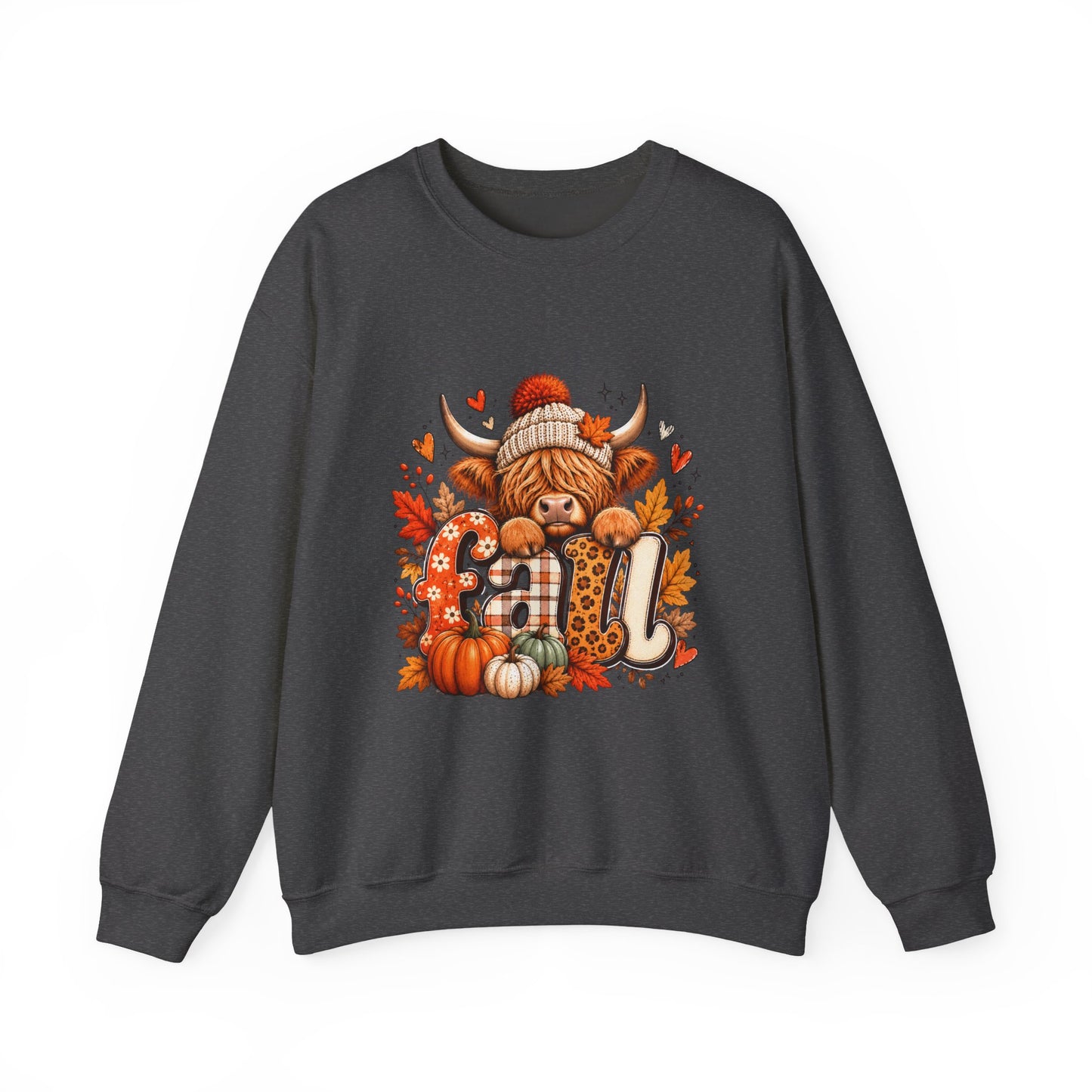 Autumn Highland Cow Pumpkin Crewneck Sweatshirt | Fall Woodland Cozy