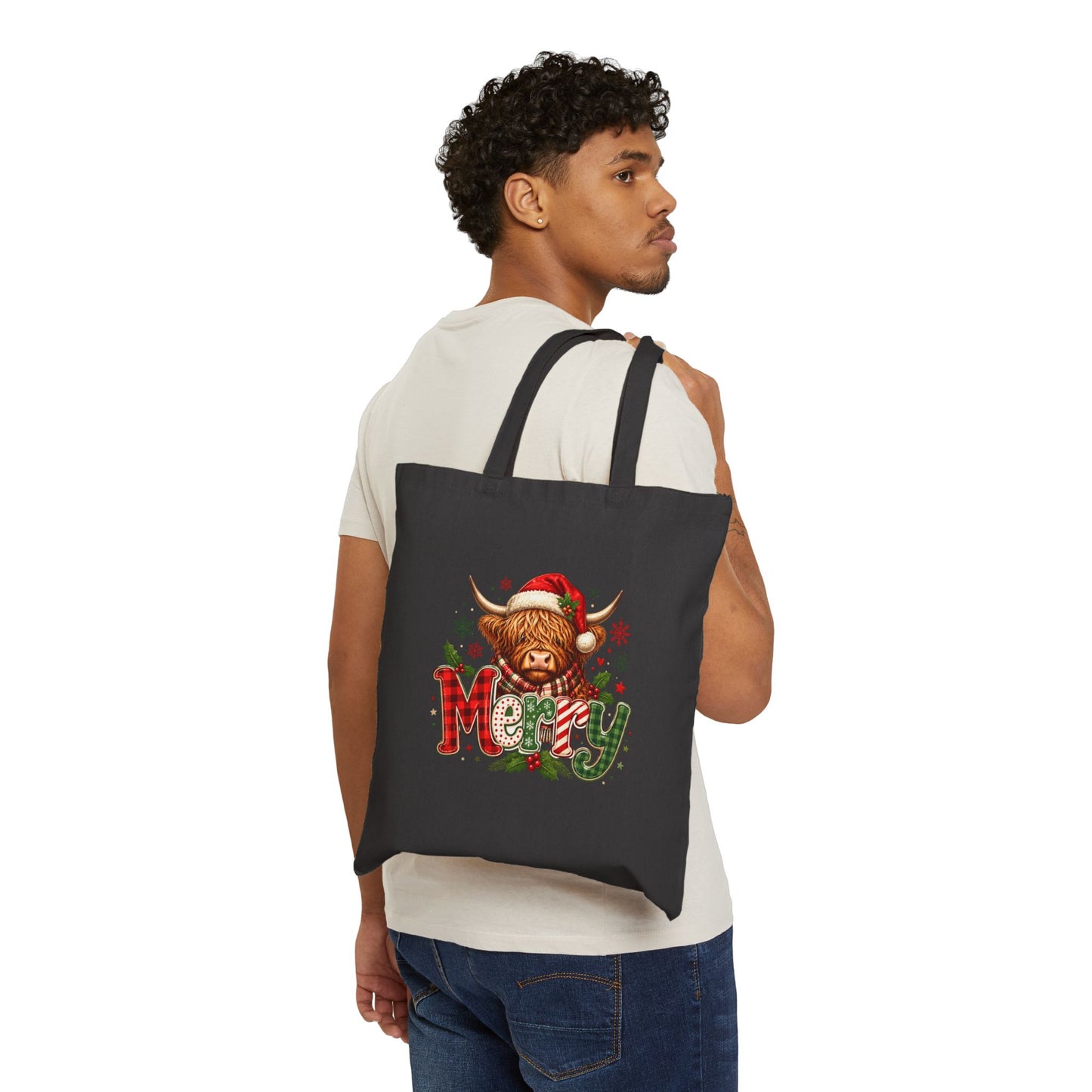 Merry Highland Cow Holiday Tote