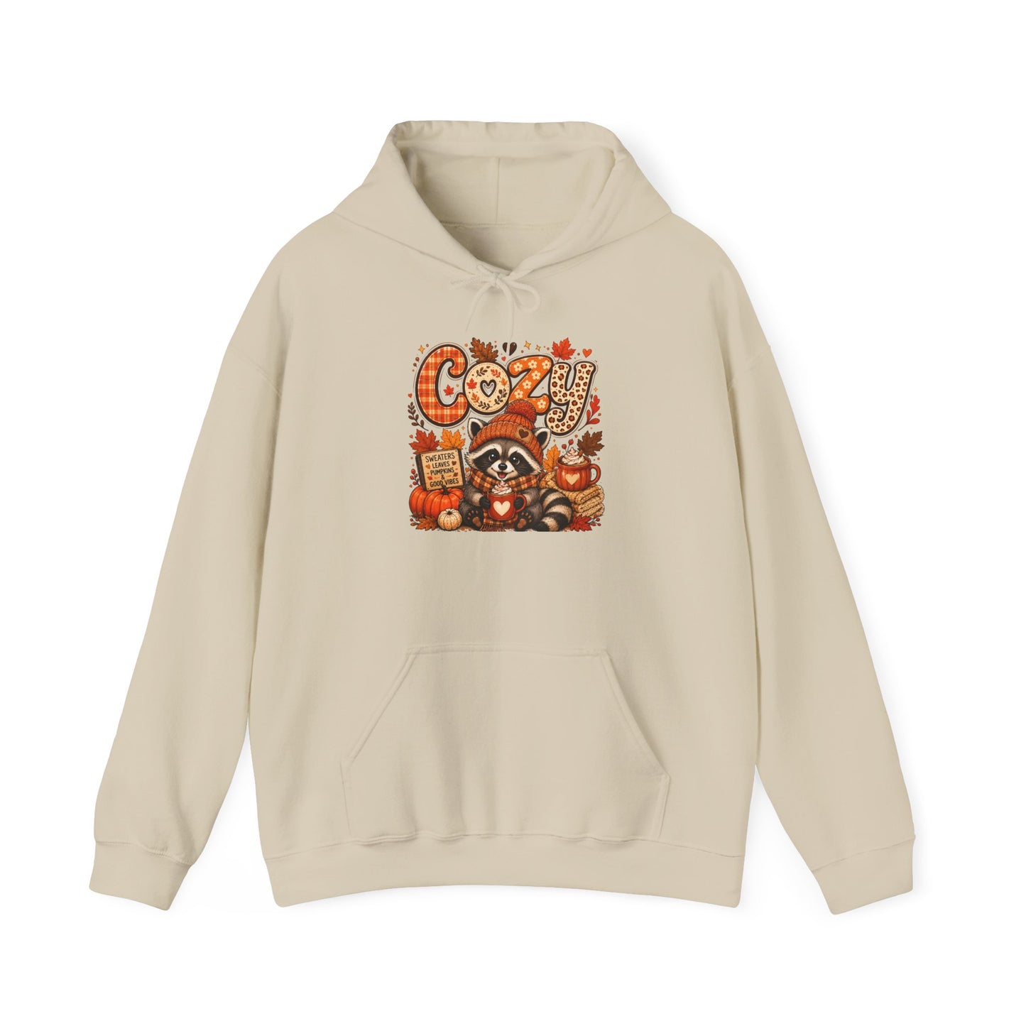 Cozy Autumn Raccoon Hoodie | Fall Leaves Pumpkin Harvest