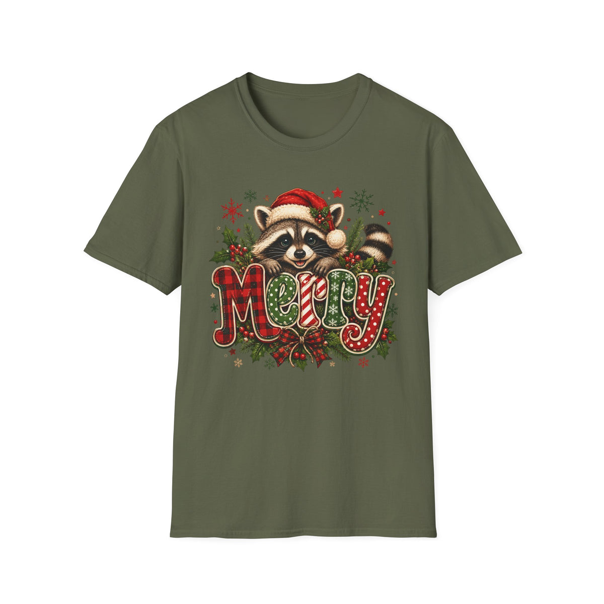 Merry Christmas Raccoon Graphic T-Shirt