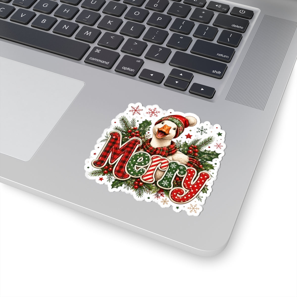 Merry Duck Holiday Sticker — Festive Christmas Kiss-Cut Decal