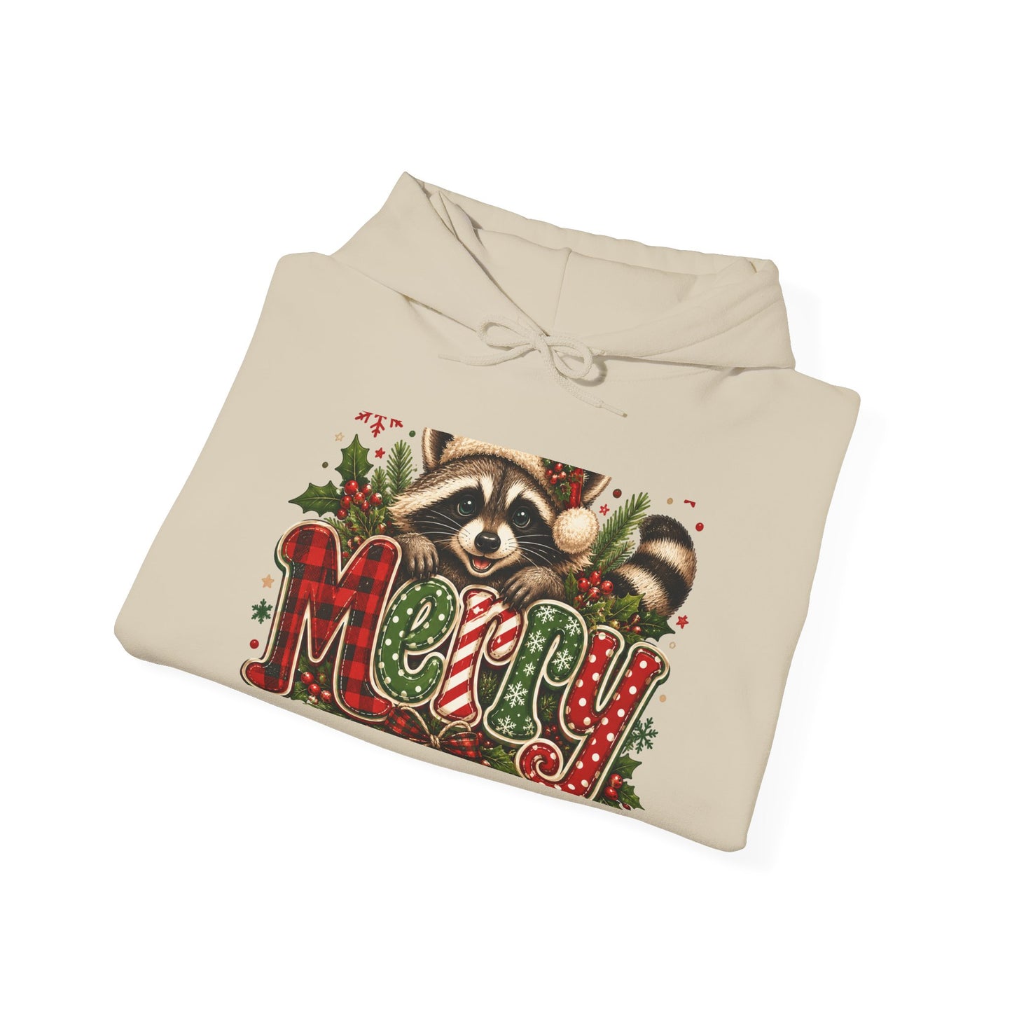 Merry Raccoon Christmas Hoodie – Cute Holiday Graphic Sweatshirt