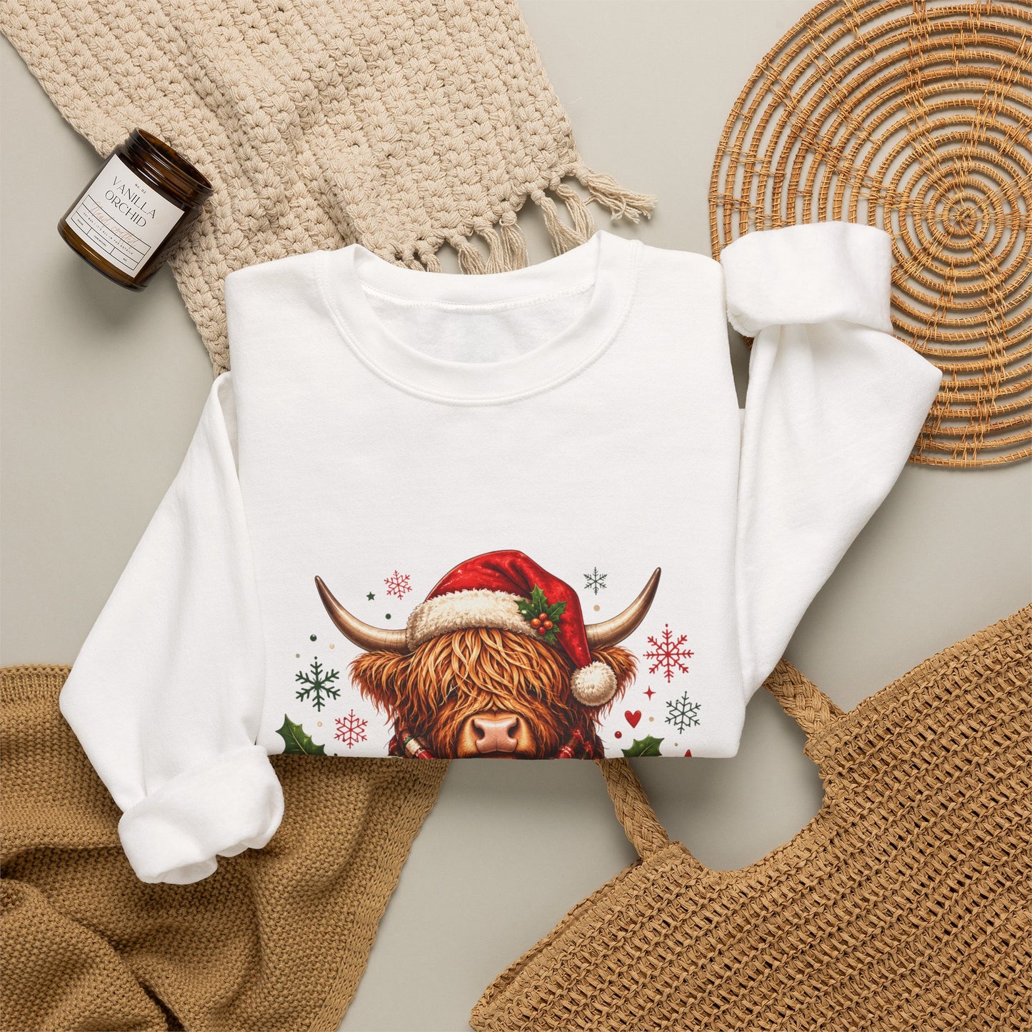 Christmas Highland Cow 'Merry' Sweatshirt – Festive Holiday Crewneck