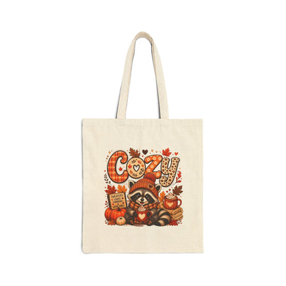 Cozy Raccoon Fall Tote Bag | Autumn Leaves, Pumpkins, Harvest Design