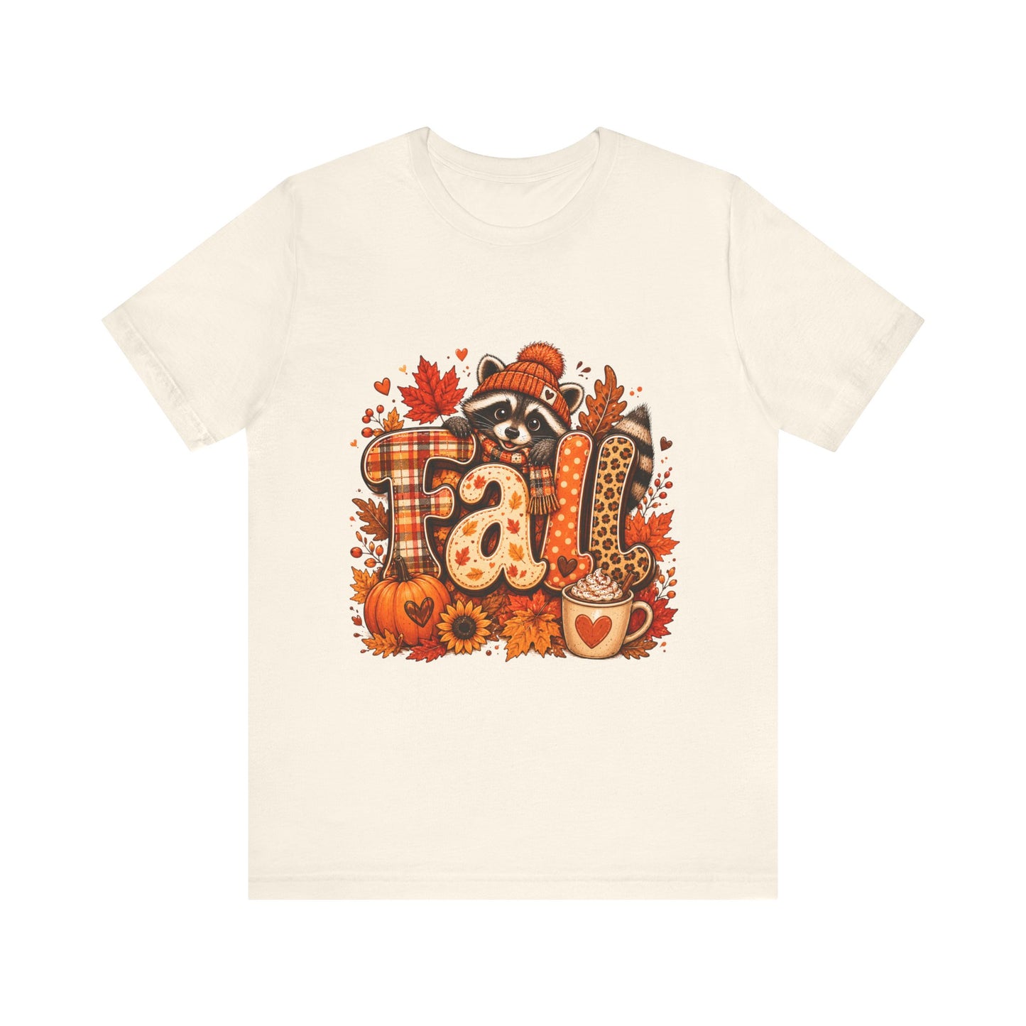 Fall Raccoon Autumn Leaves Tee | Pumpkin Plaid Coffee Mug Design