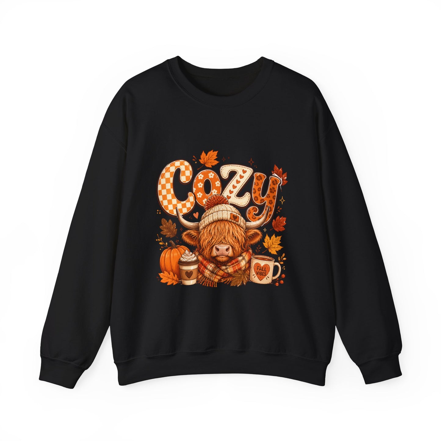 Cozy Autumn Bear illustration Sweatshirt | Fall Leaves, Pumpkin, Hot Cocoa