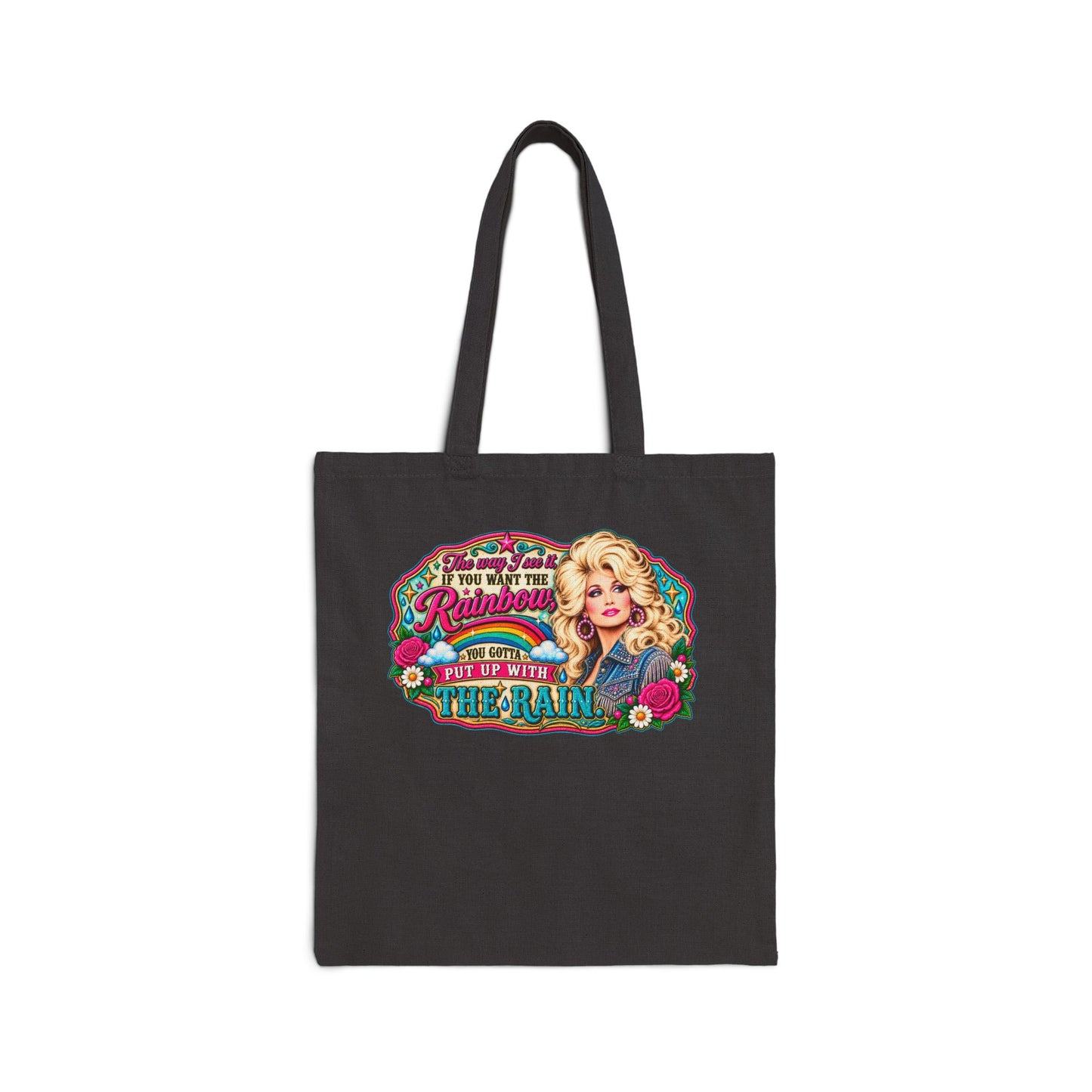 Tote Bag — Retro Dolly Parton Floral Quote Canvas Tote
