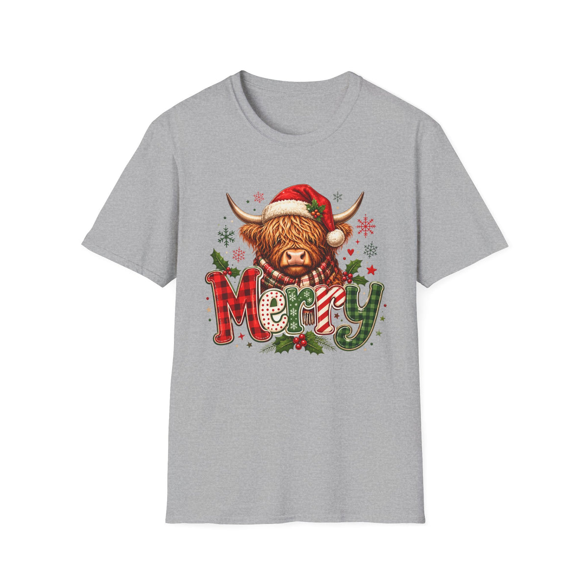 Merry Highland Cow Christmas Graphic T-Shirt