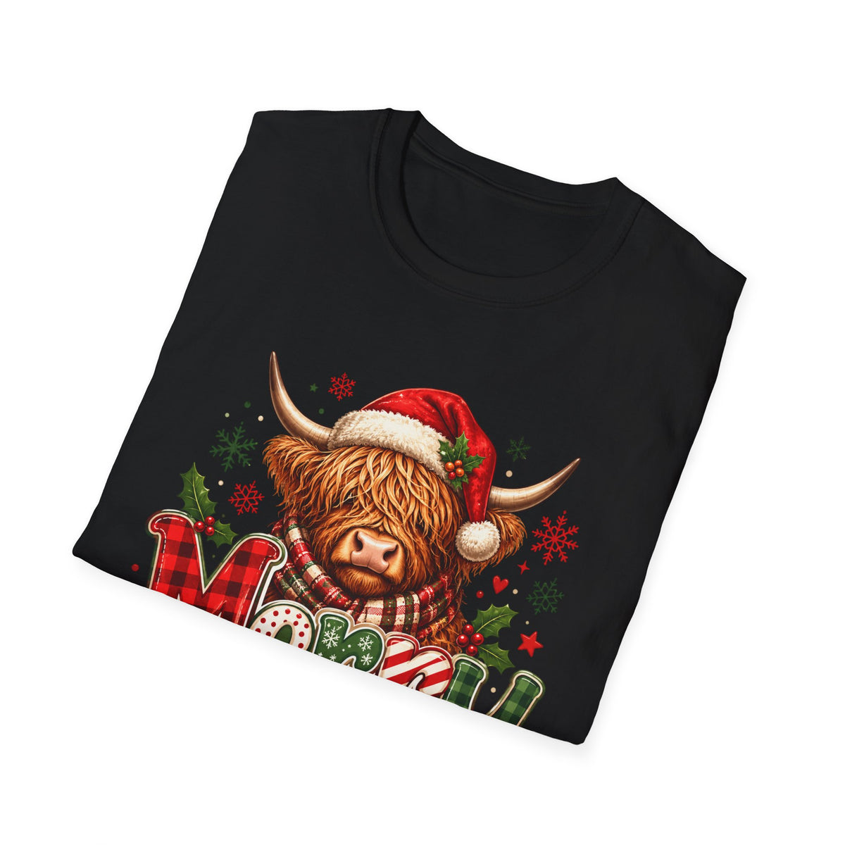 Merry Highland Cow Christmas Graphic T-Shirt