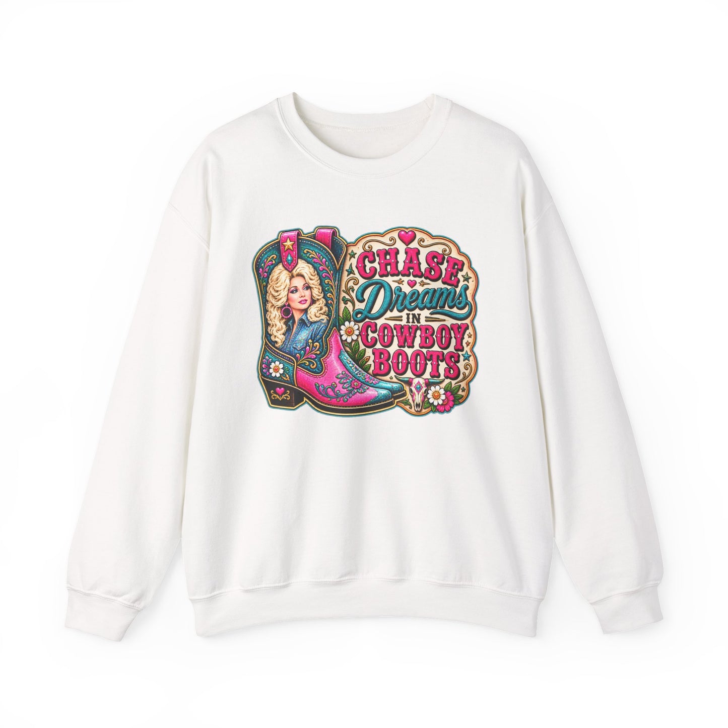 Crewneck Sweatshirt - "Chase Dreams in Cowboy Boots" Retro Western Graphic