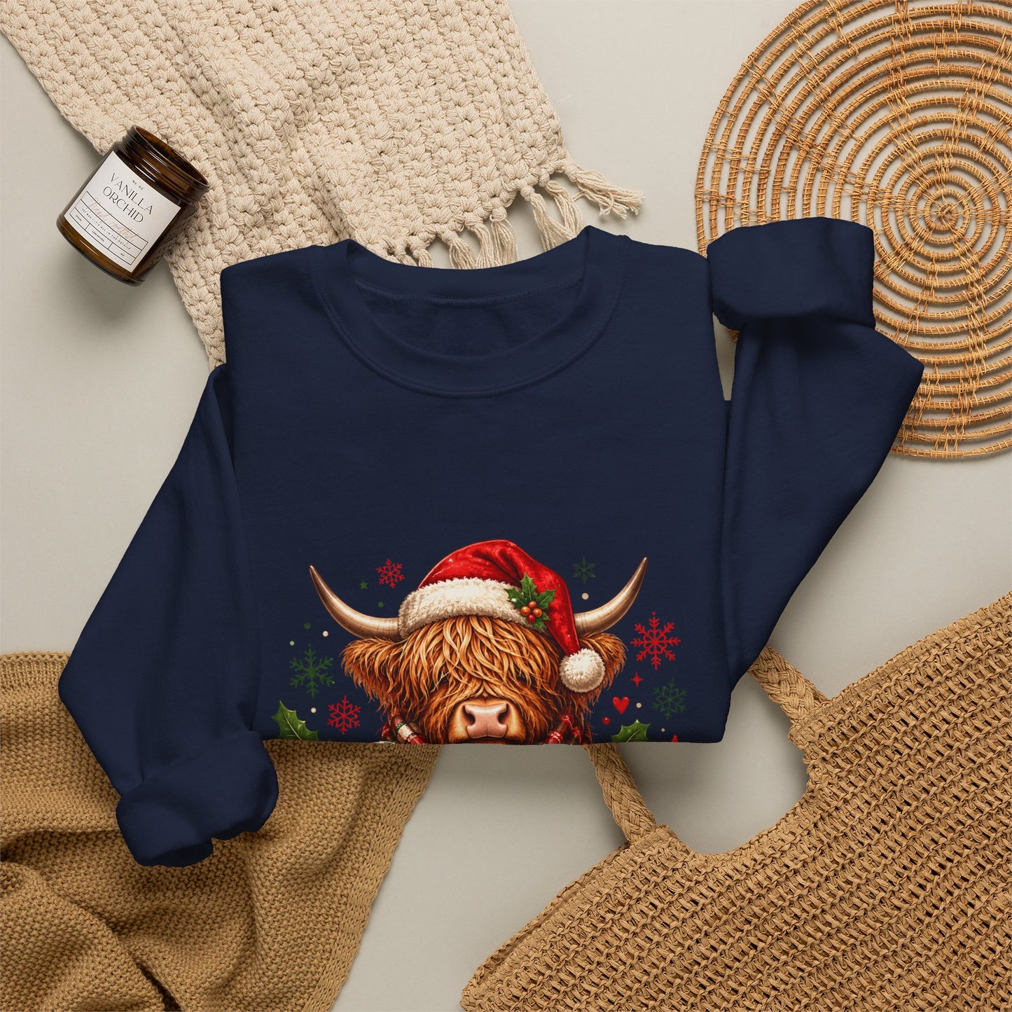 Christmas Highland Cow "Merry" Crewneck Sweatshirt