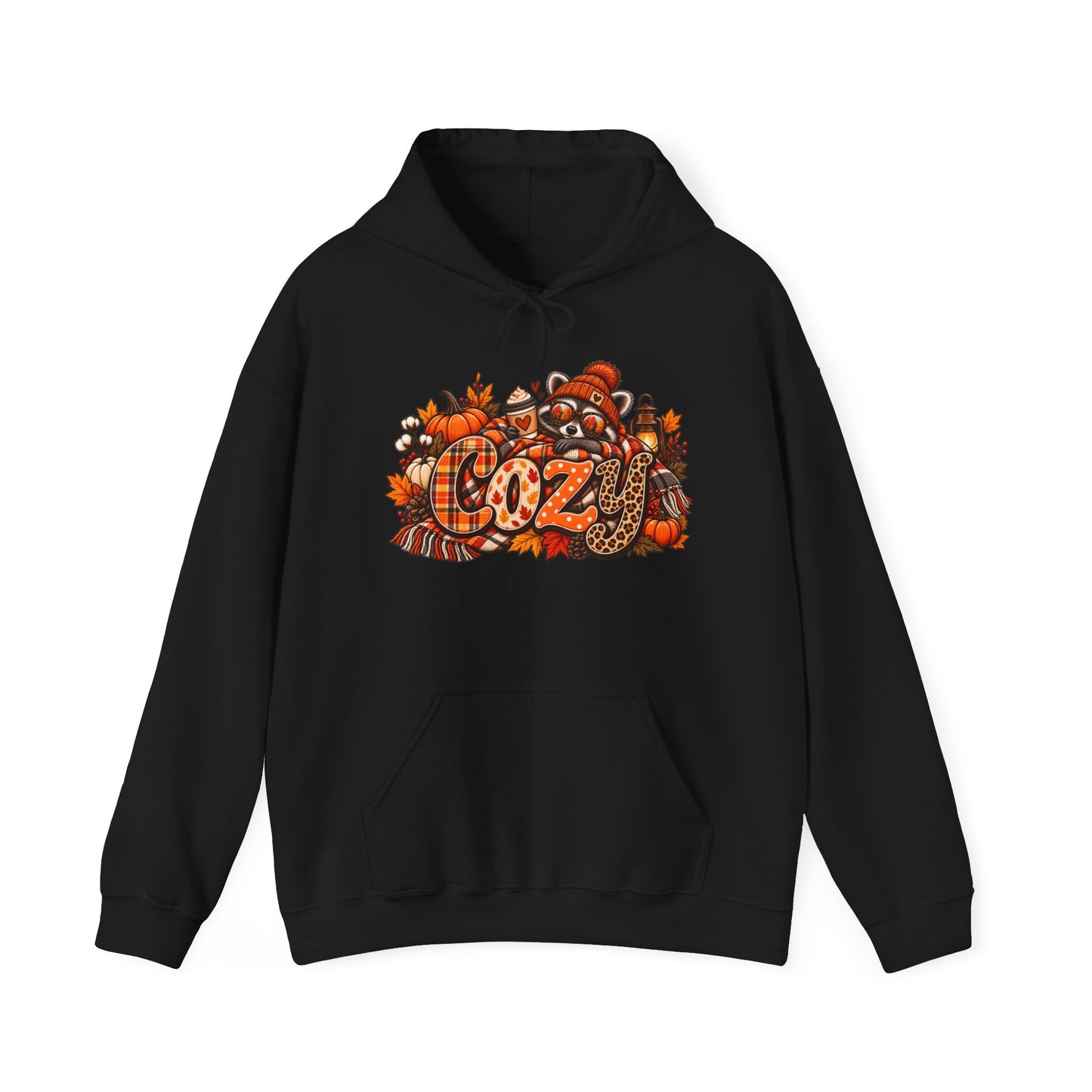 Cozy Racoon Pumpkin Fall Leaves Hoodie |