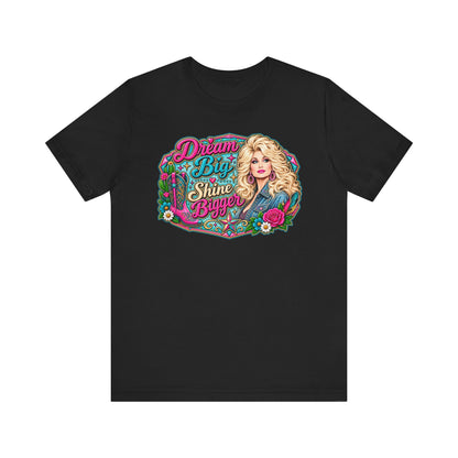 Dream Big Shine Brighter tee | Retro glam portrait, floral typography