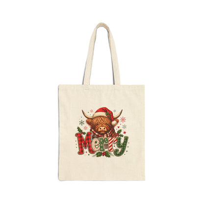 Merry Highland Cow Holiday Tote