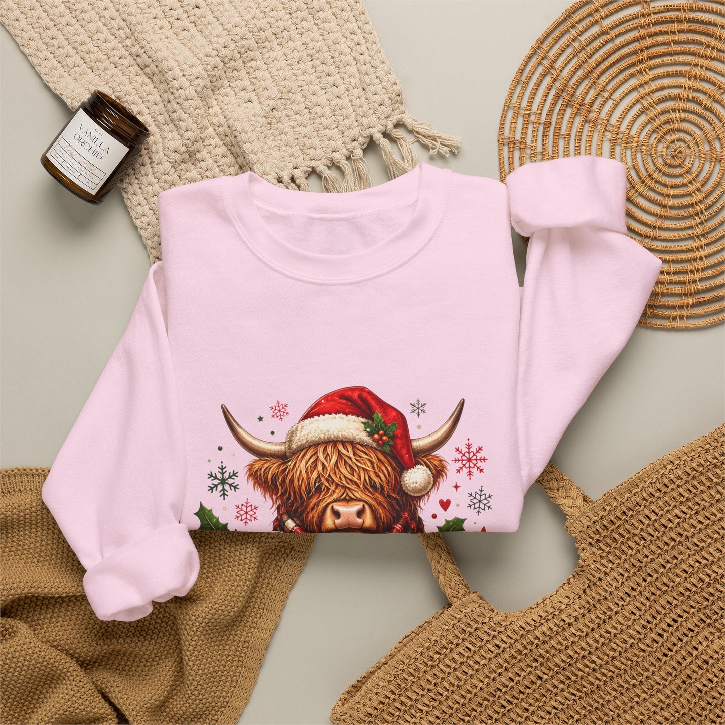 Christmas Highland Cow "Merry" Crewneck Sweatshirt