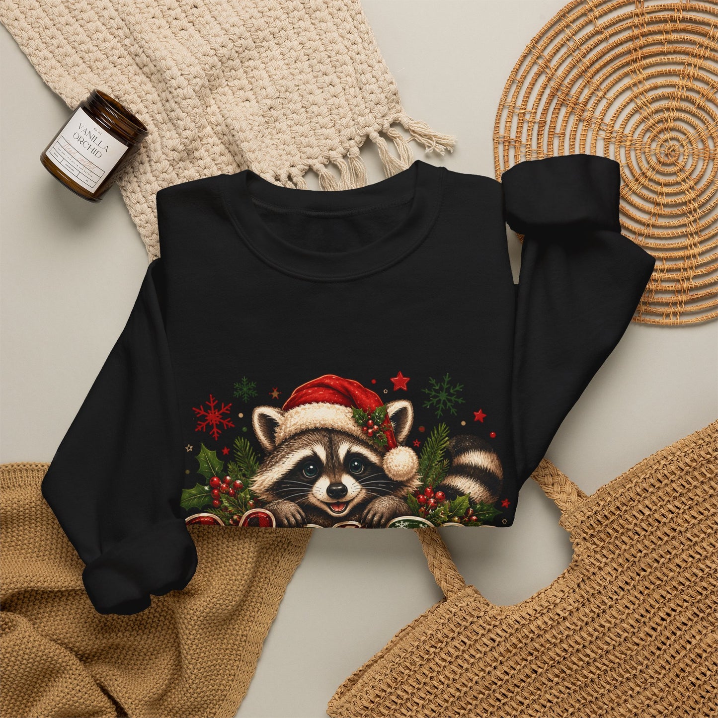 Christmas Raccoon "Merry" Sweatshirt — Cute Holiday Crewneck