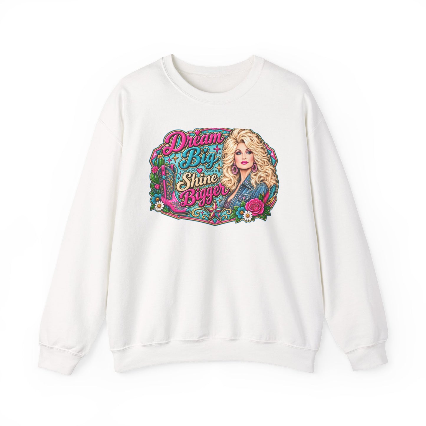 Dream Big Shine Brighter crewneck sweatshirt | Retro Dolly Portrait, Floral Typography