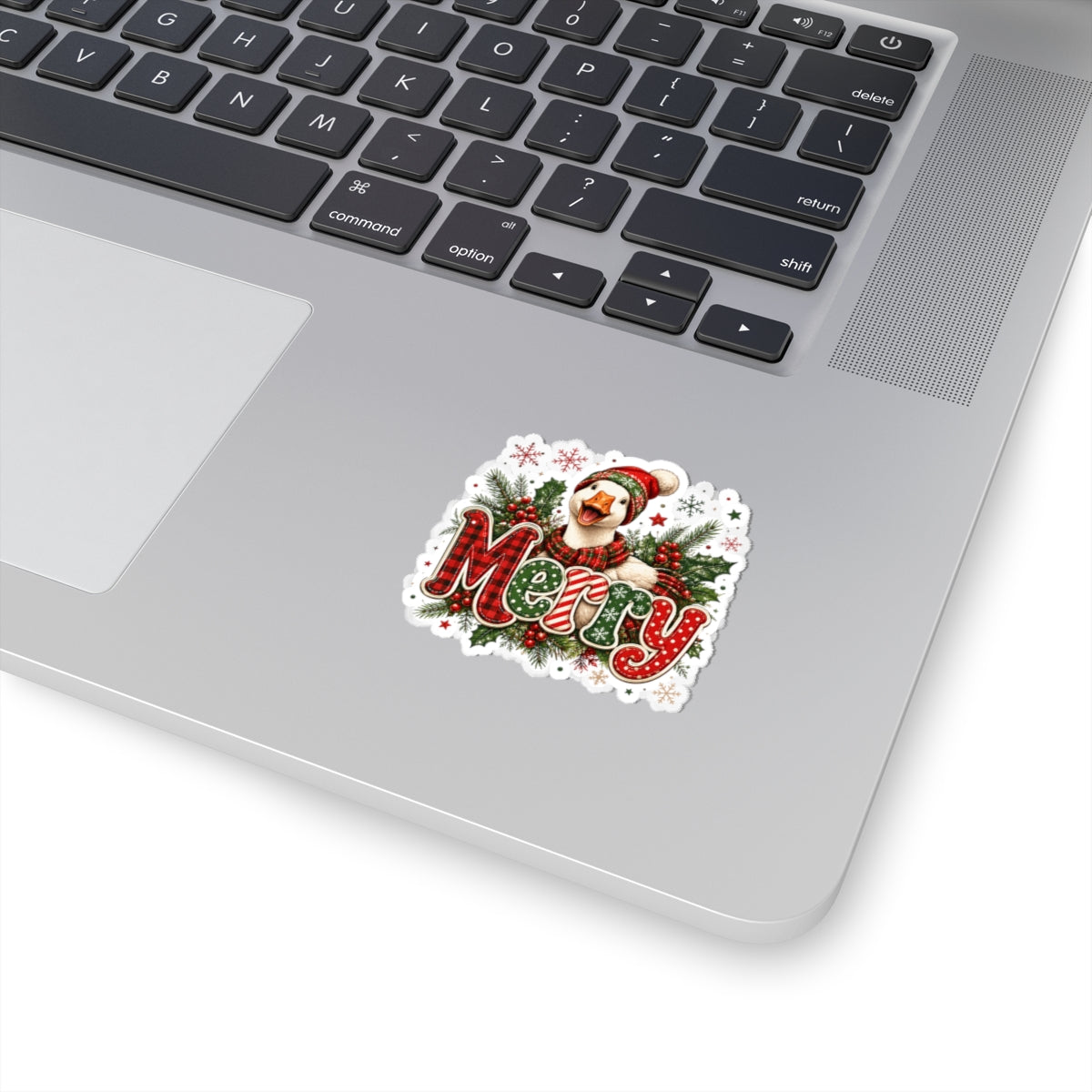 Merry Duck Holiday Sticker — Festive Christmas Kiss-Cut Decal