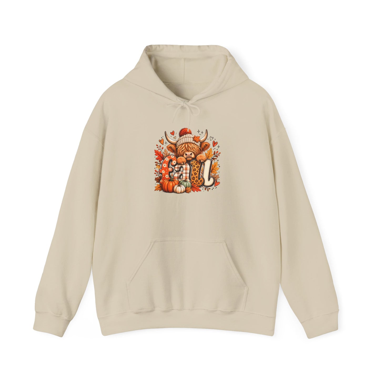 Highland Cow Autumn Illustration Hoodie | Cozy Fall Cows, Plaid Scarf