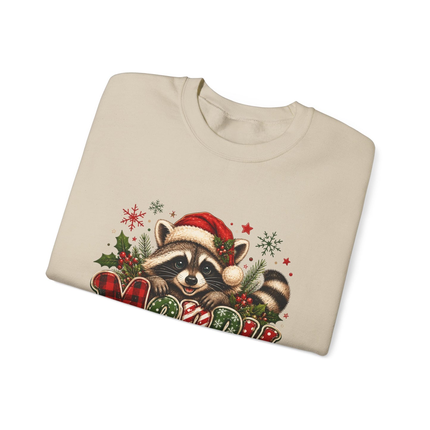 Christmas Raccoon "Merry" Sweatshirt — Cute Holiday Crewneck