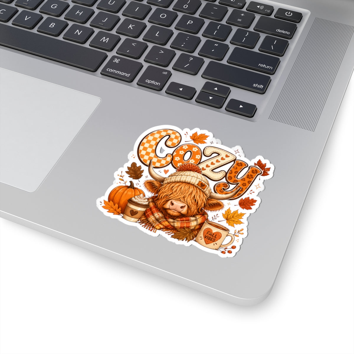 Cozy Highland Cow Sticker | Fall Vibes Autumn Pumpkin Latte Kiss-Cut