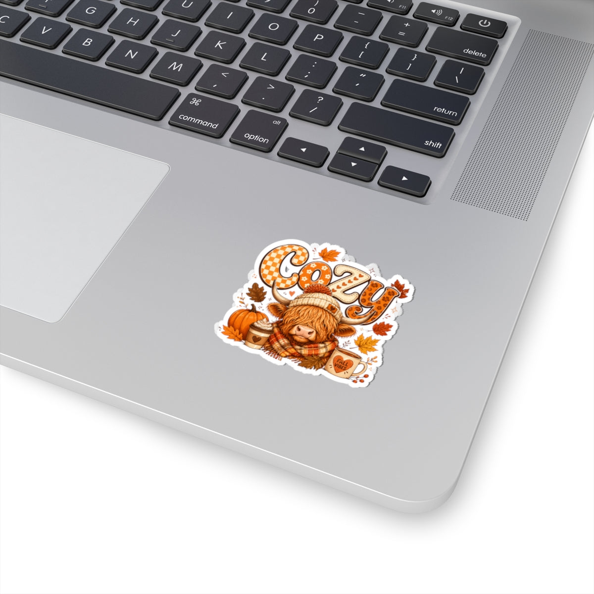 Cozy Highland Cow Sticker | Fall Vibes Autumn Pumpkin Latte Kiss-Cut