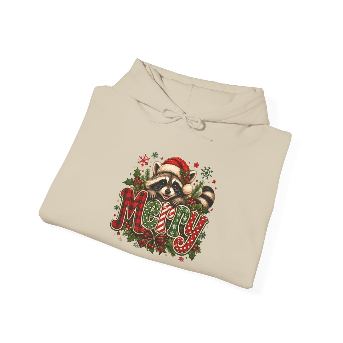 Merry Raccoon Christmas Hoodie – Cute Holiday Graphic Sweatshirt