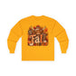 Highland Cow Fall long sleeve tee | autumn pumpkin leaves plaid lettering