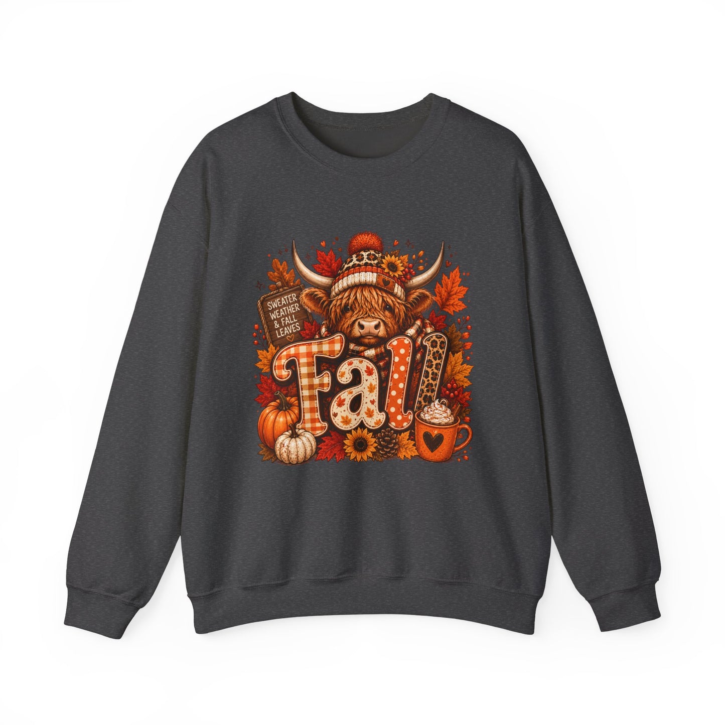 Autumn Highland Cow Fall Sweatshirt | Pumpkin, Sunflowers, Plaid