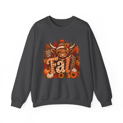 Autumn Highland Cow Fall Sweatshirt | Pumpkin, Sunflowers, Plaid
