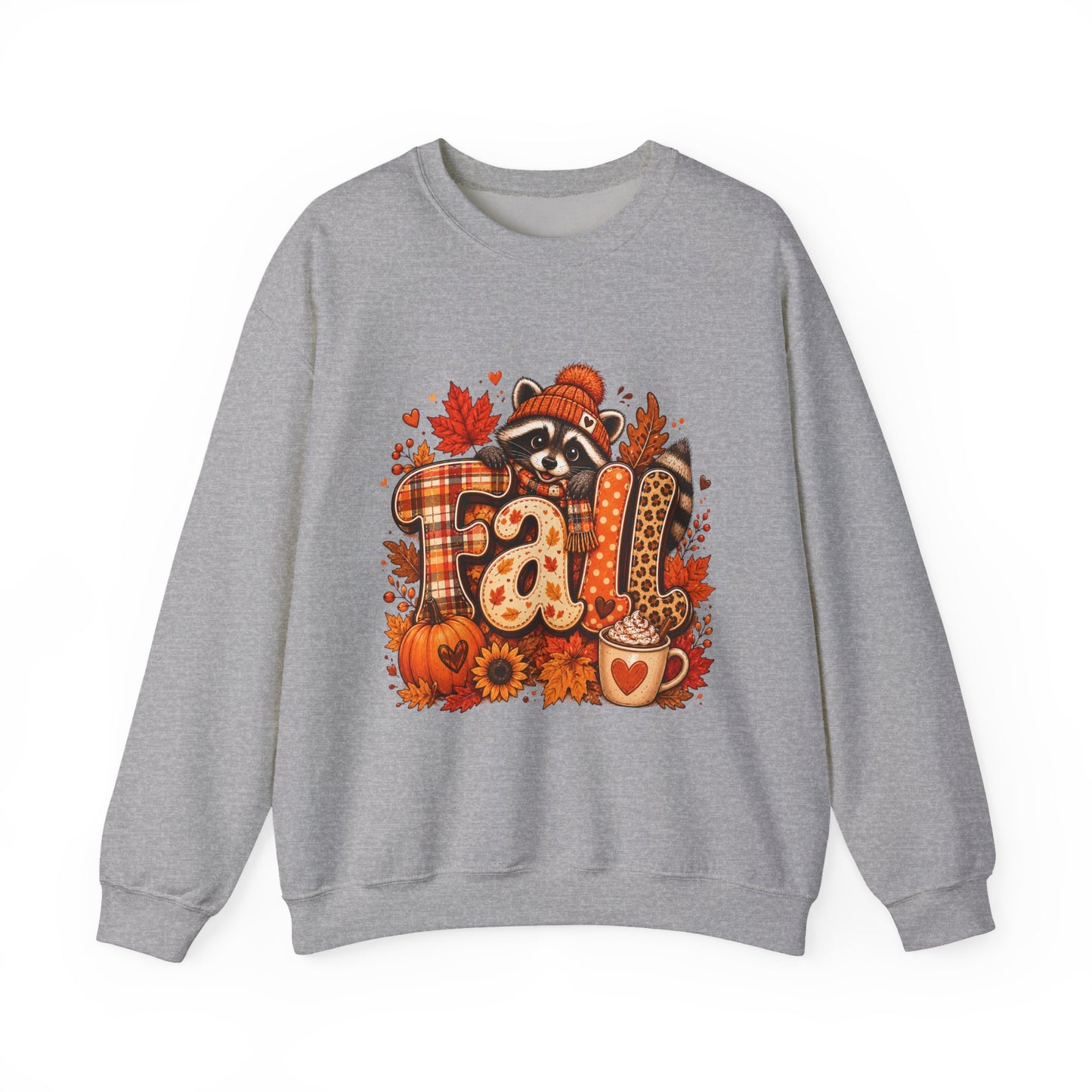 Autumn Raccoon Fall Letters Sweatshirt | Pumpkin Leaves Cozy Season