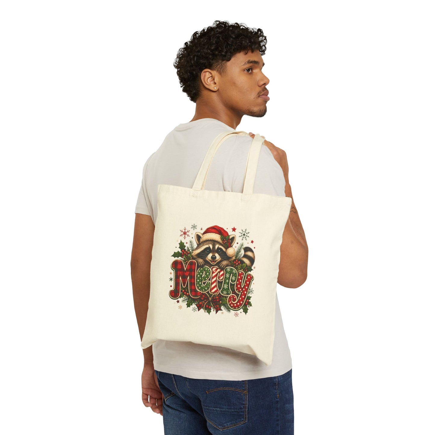 Tote Bag - Merry Raccoon Christmas Canvas Tote