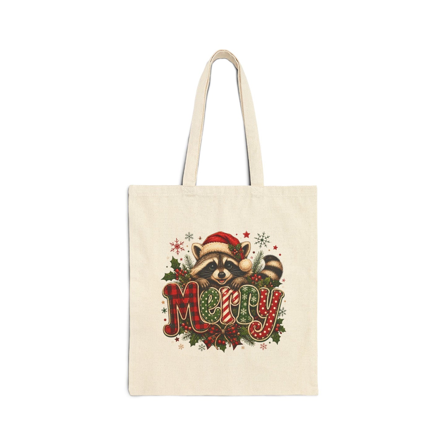 Tote Bag - Merry Raccoon Christmas Canvas Tote