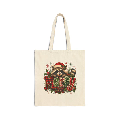 Tote Bag - Merry Raccoon Christmas Canvas Tote