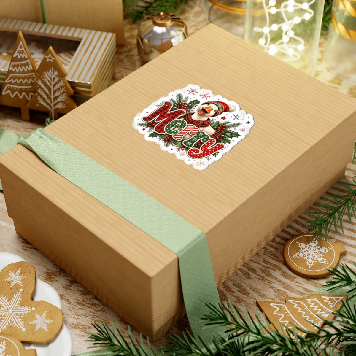 Merry Duck Holiday Sticker — Festive Christmas Kiss-Cut Decal