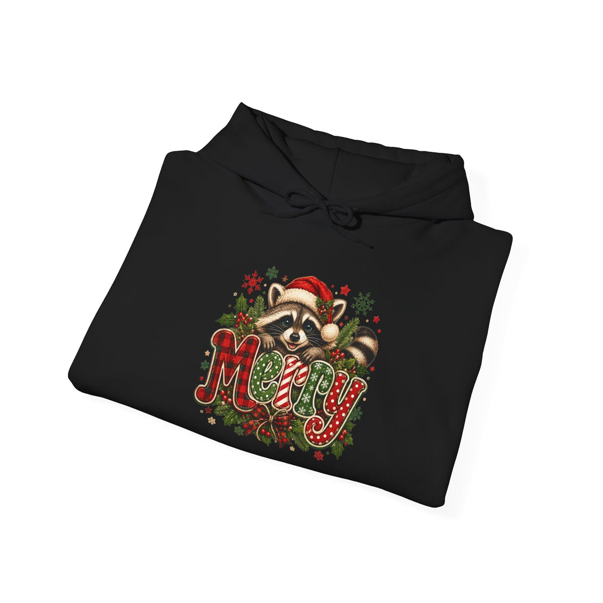 Merry Raccoon Christmas Hoodie – Cute Holiday Graphic Sweatshirt