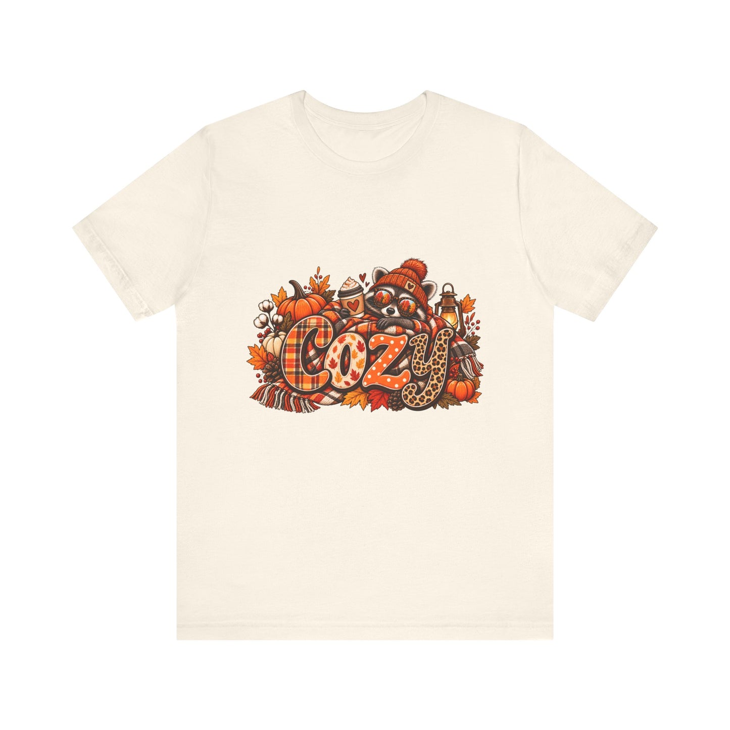 Cozy Fall Pumpkin Racoon Tee | Autumn Leaves, Plaid, Hot Cocoa