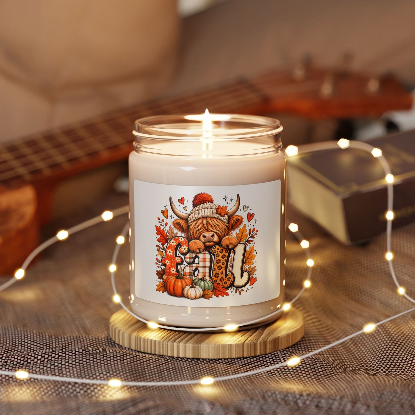 Autumn Highland Cow Candle Scented Soy Candle | Fall Pumpkin Label, 9oz