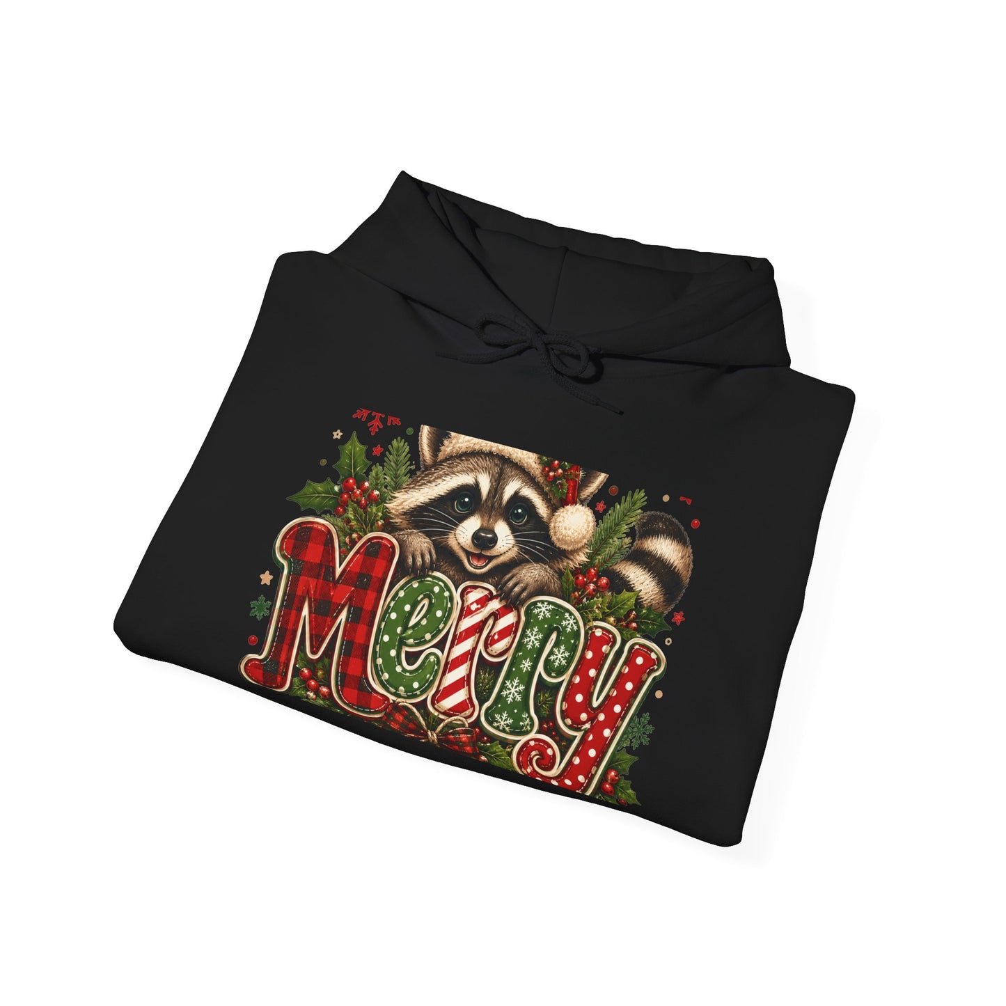 Merry Raccoon Christmas Hoodie – Cute Holiday Graphic Sweatshirt