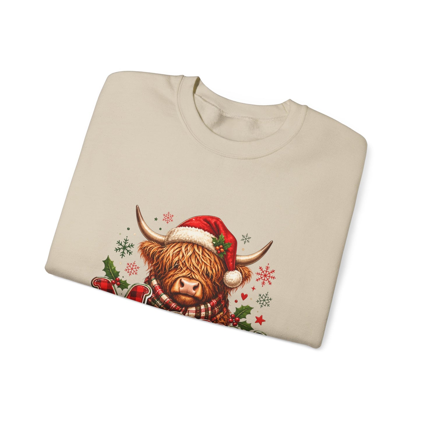 Christmas Highland Cow "Merry" Crewneck Sweatshirt