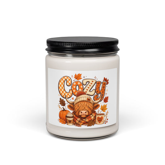 Cozy Highland Cow Candle | Soy Candle, Fall Pumpkin Leaves