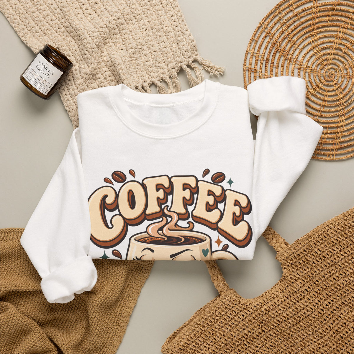Coffee Crewneck Sweatshirt — “Coffee Because Adulting Is a Little Bitter” Cute Retro Graphic