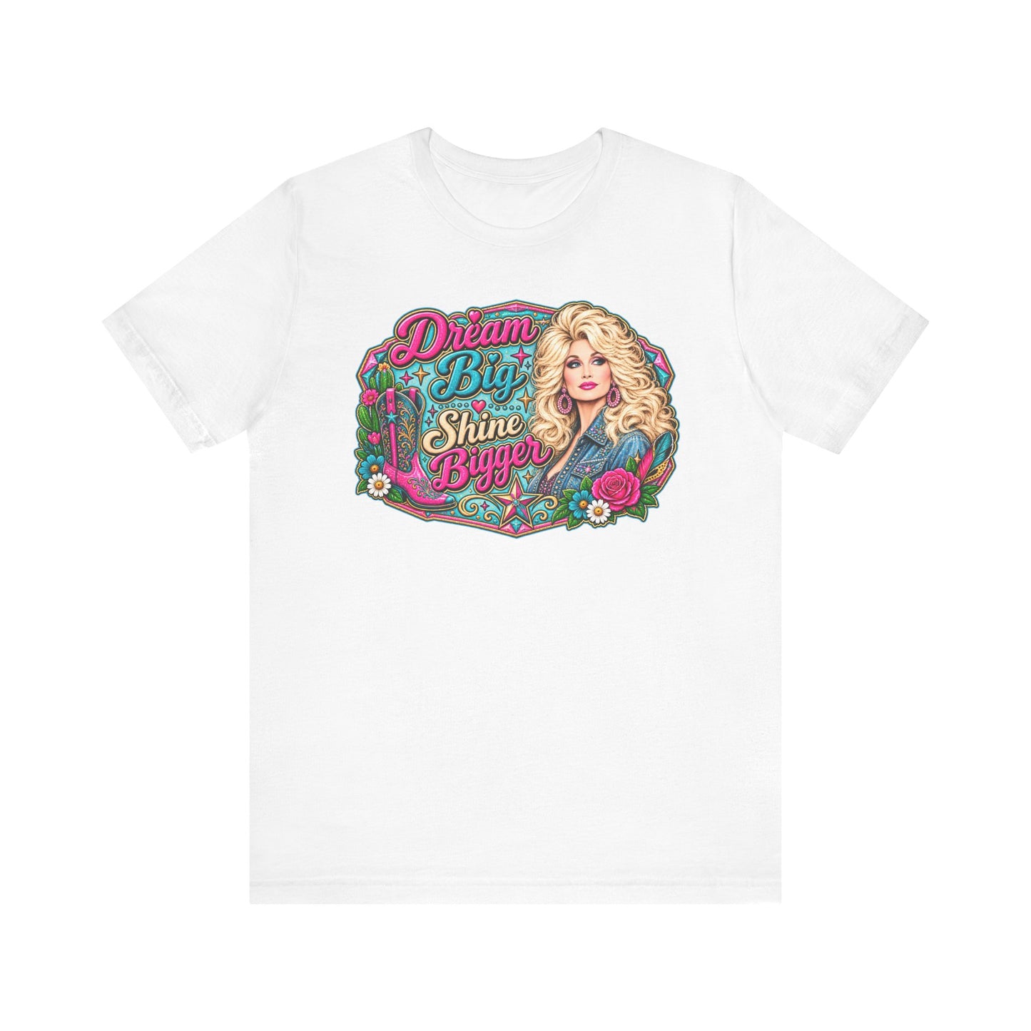 Dream Big Shine Brighter tee | Retro glam portrait, floral typography