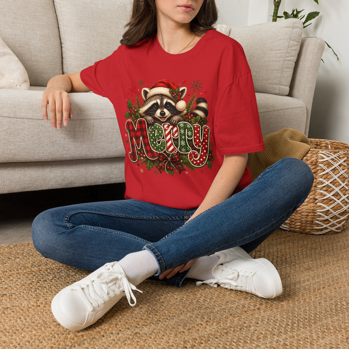 Merry Christmas Raccoon Graphic T-Shirt