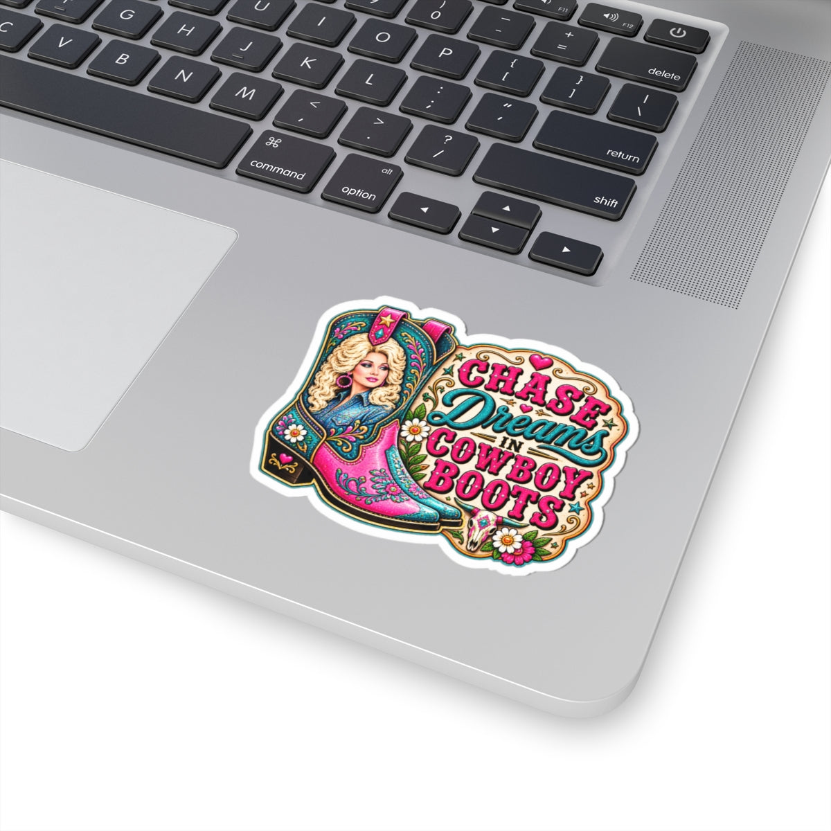 Chase Dreams in Cowboy Boots Kiss-Cut Sticker — Pink Western Cowgirl Boot Design