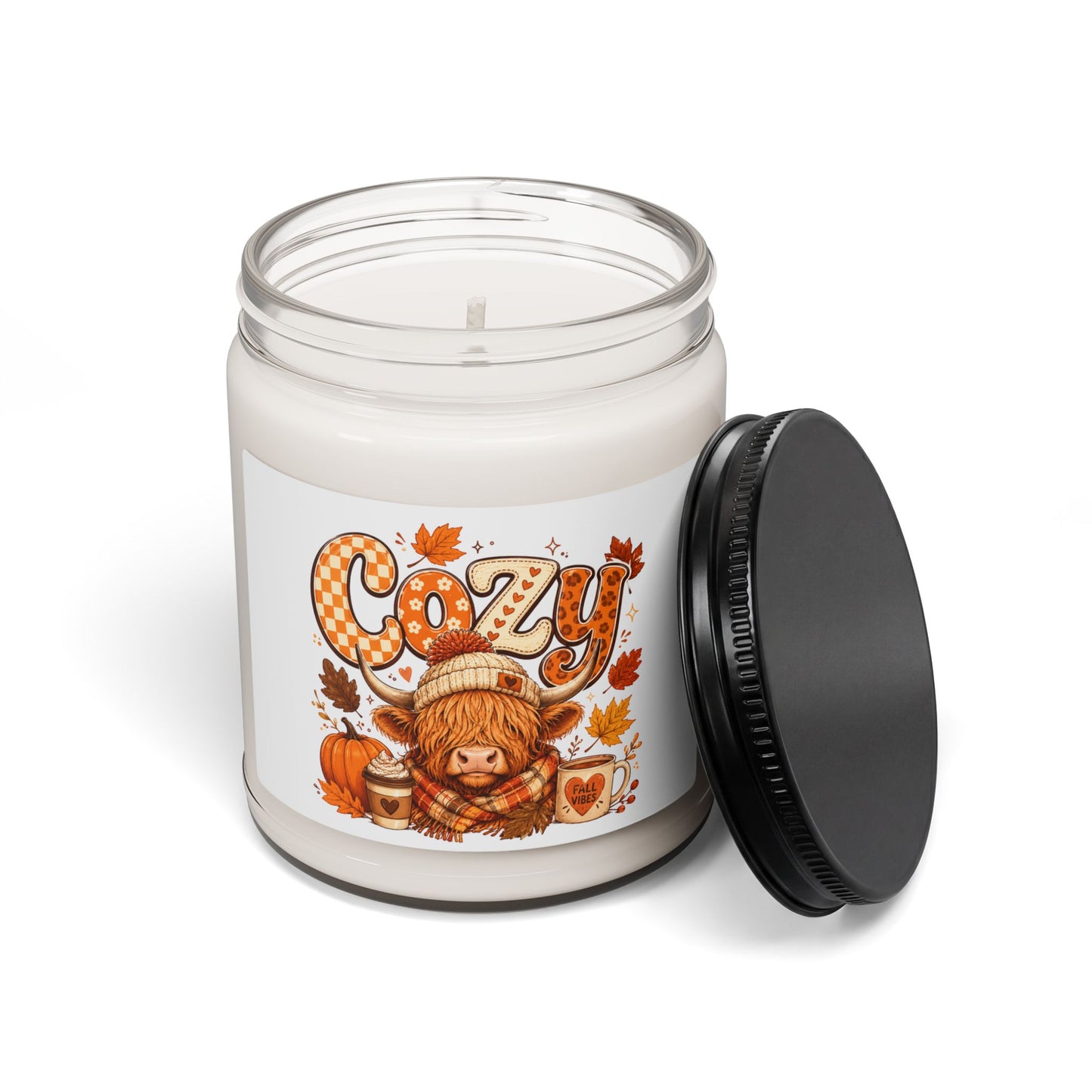 Cozy Highland Cow Candle | Soy Candle, Fall Pumpkin Leaves