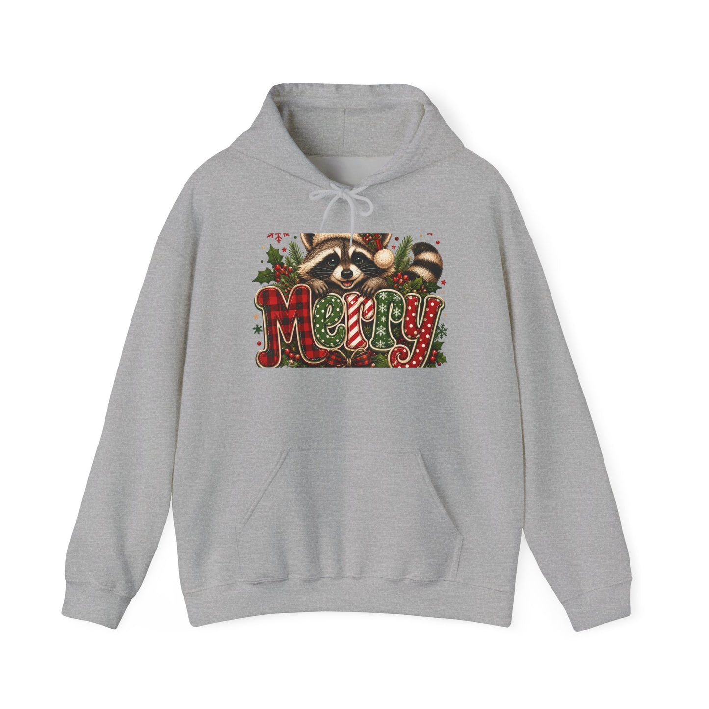 Merry Raccoon Christmas Hoodie – Cute Holiday Graphic Sweatshirt