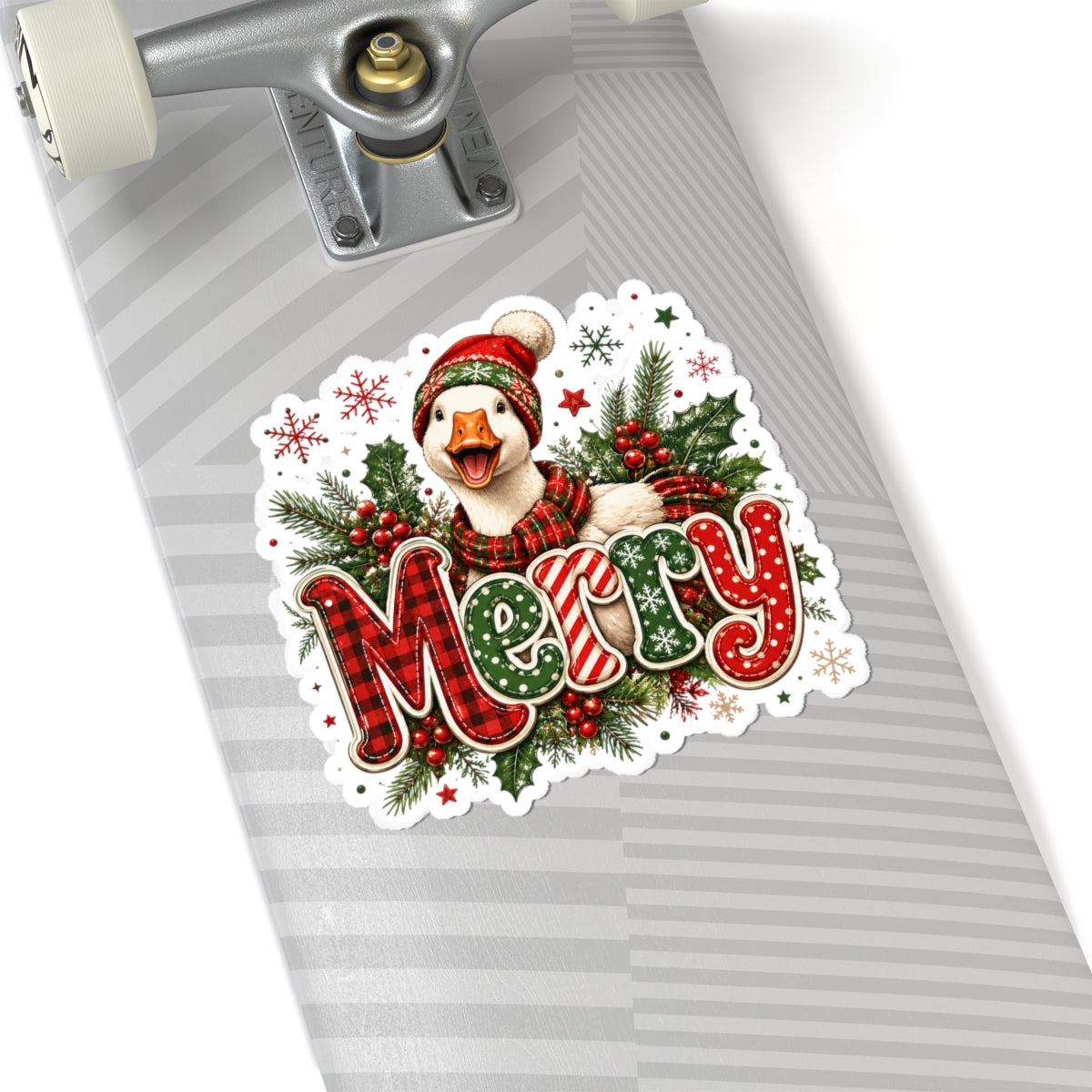 Merry Duck Holiday Sticker — Festive Christmas Kiss-Cut Decal