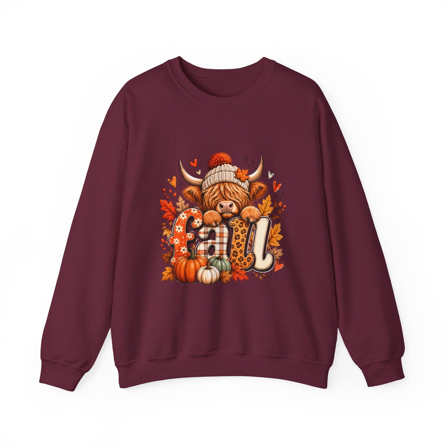 Autumn Highland Cow Pumpkin Crewneck Sweatshirt | Fall Woodland Cozy
