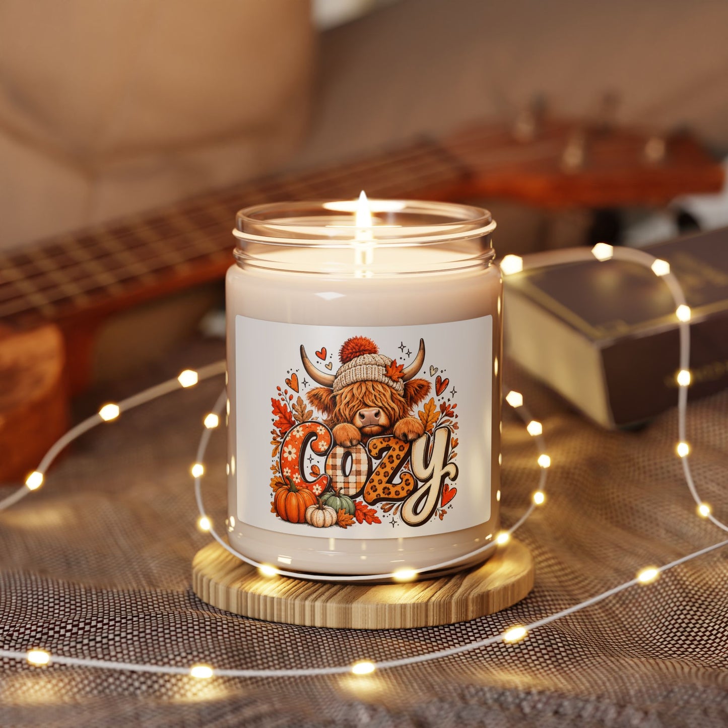 Cozy Highland Cow Candle, Soy Candle | 9oz Autumn Cow Design